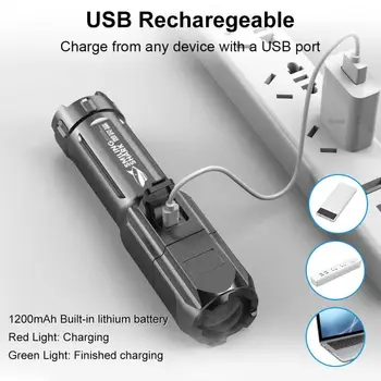 Powerful LED Flashlight Rechargeable USB 18650 Waterproof Zoom Fishing Hunting 100000 Lumens Tactical Flashlight LED Flashlight 6