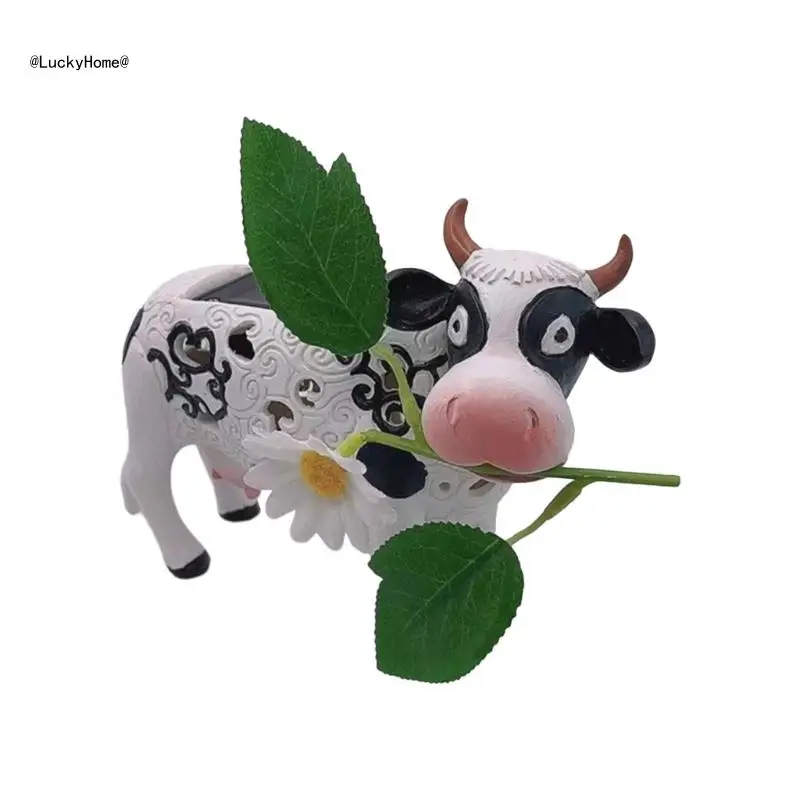 

11UA Cow Solar Light Hollow Out Cow Solar Resin Statue Outdoor Garden Sculpture Decoration for Park Courtyard Lawn