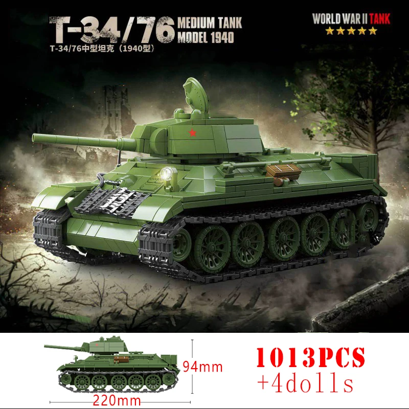 군사 소련 T-34 중형 탱크 빌딩 블록, WW2 육군 무기 표범 KV-2 타이거 I 헤비 탱크 기술 브릭, 어린이 장난감