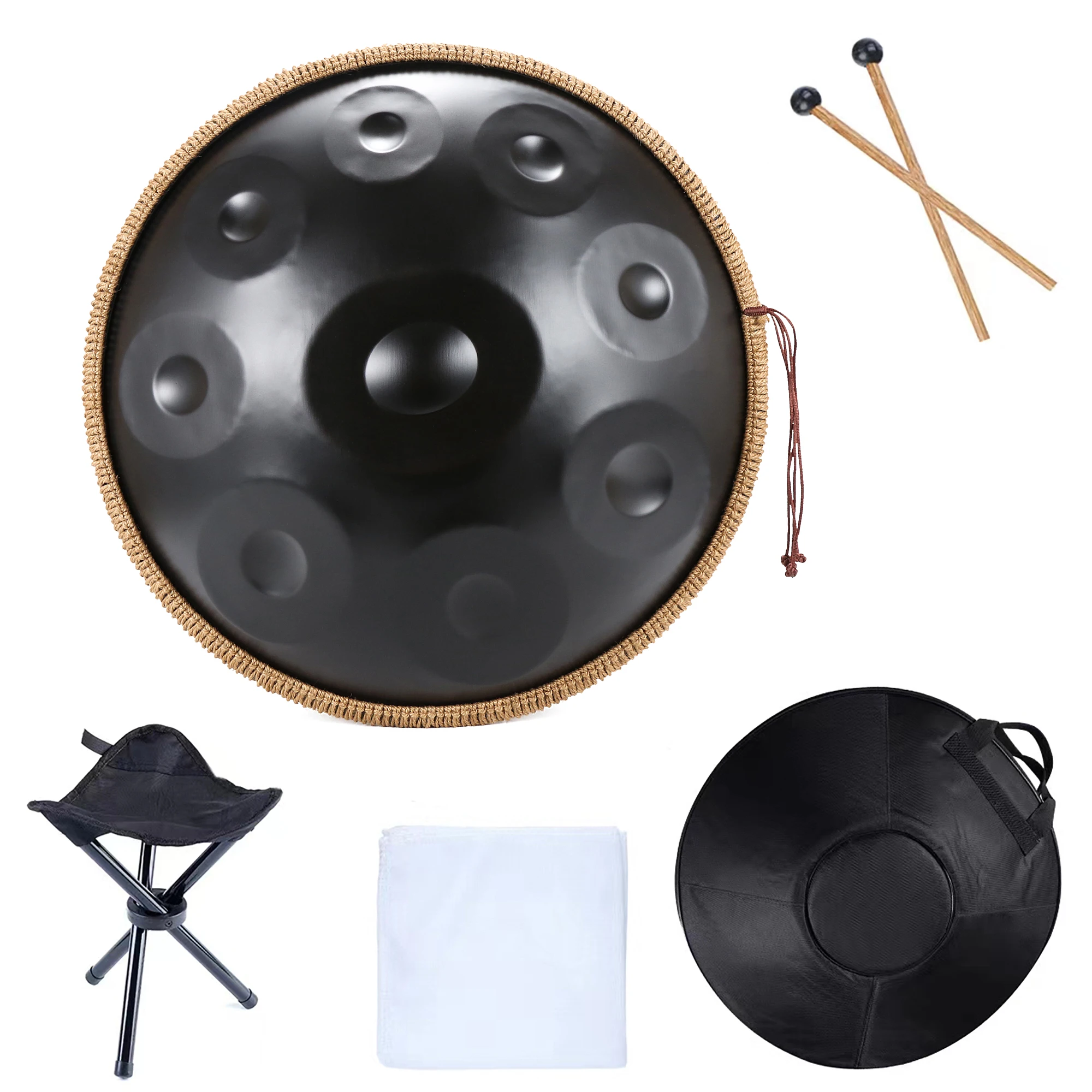 Handpan 9 poznámky D subdeterminant 440HZ, 22 palec pantam, ocel buben, ruka kotlík pro začátečník, hudební instruments