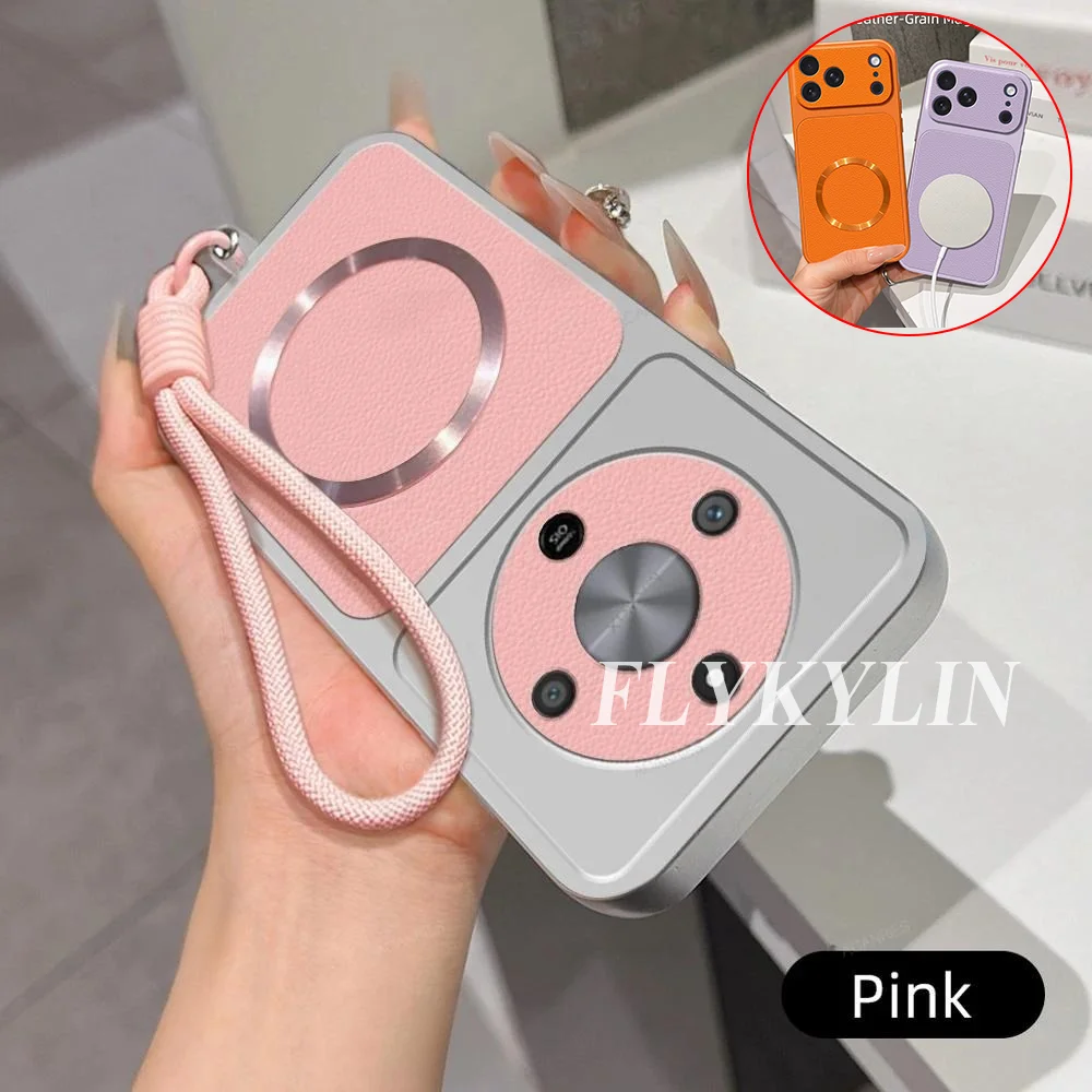 Litchi Texture Protective Phone Case with Magnetic Attraction and Hanging Rope