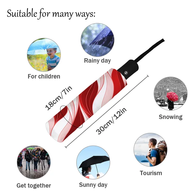 Vörös Hullámok Háromdimenziós Absztrakt Automatikus Parasol Összecsukható Esernyő Férfi Nők Nyomtatott Könnyű Esőfelszerelés - Image 4