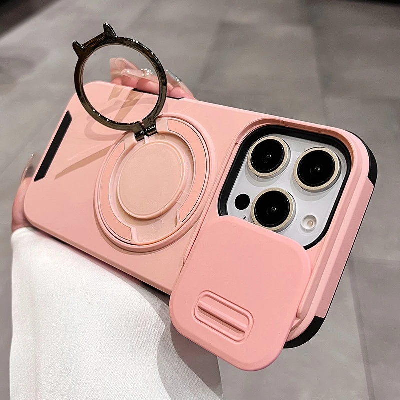 Premium Magnetic Ring Wireless Charging Phone Case with Protective Bracket Cover