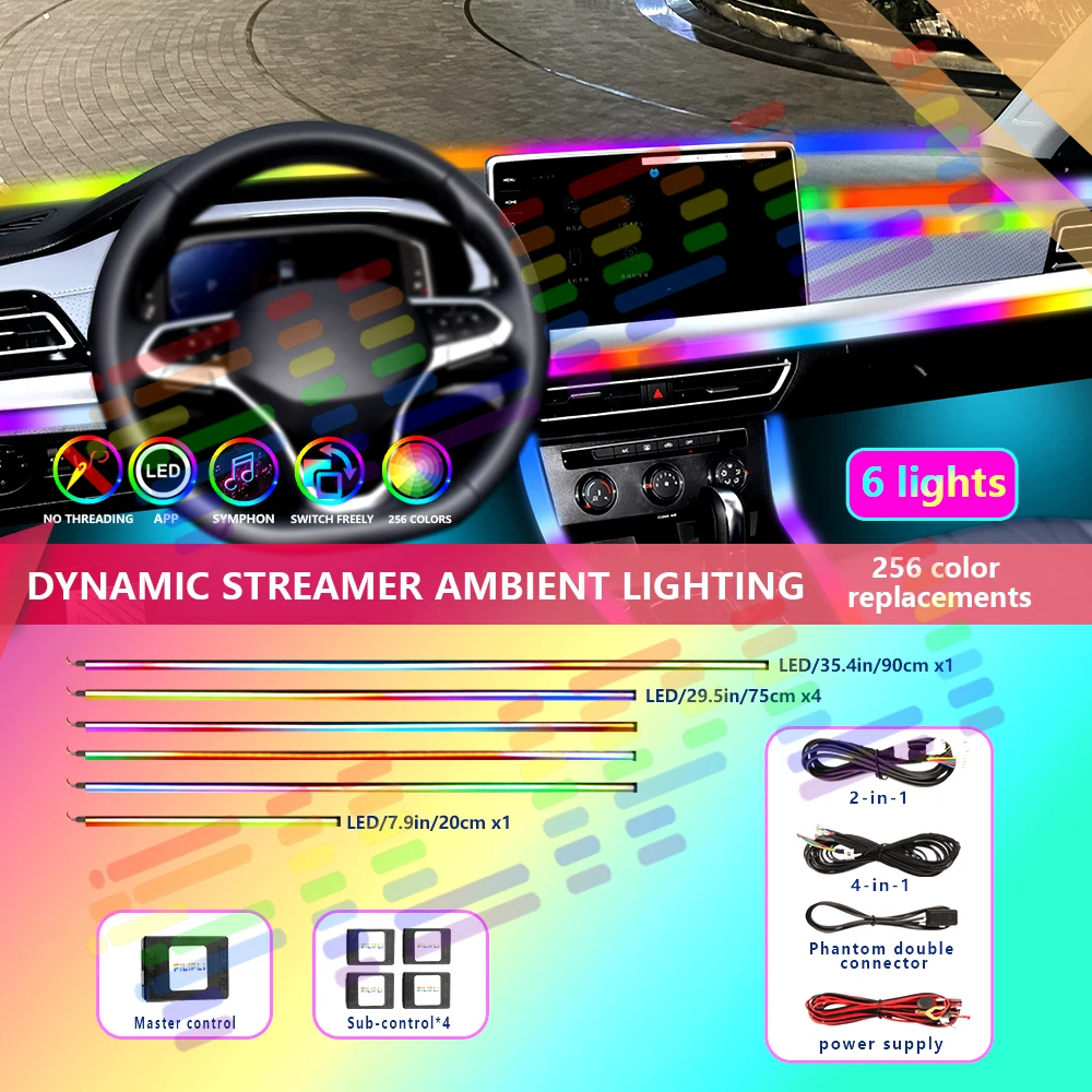 자동차 환경 조명 포함 풀 컬러, RGB 64 컬러, 범용 LED 인테리어, 숨겨진 아크릴 스트립, 심포니 분위기