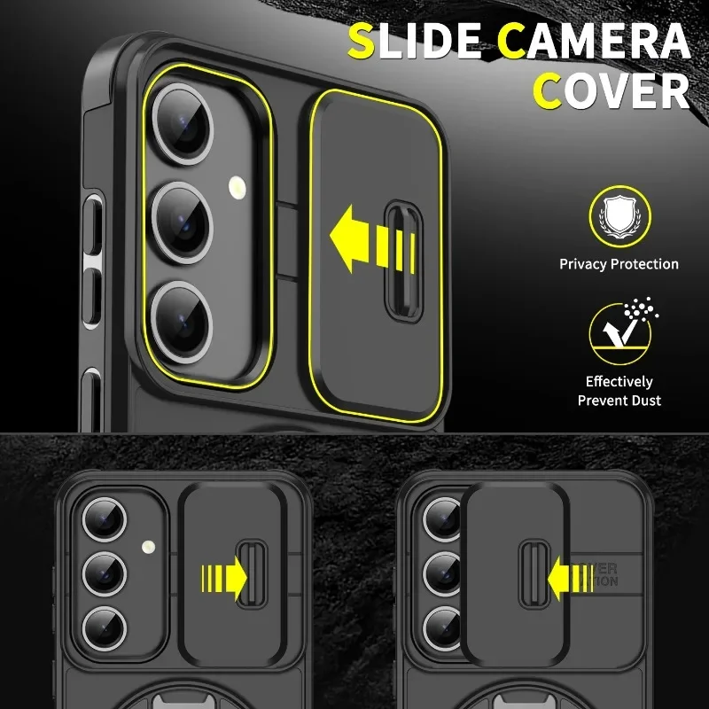 Schuifcamerahoes voor Samsung Galaxy S24 Plus S23 S22 S21 Ultra S20 FE A25 A15 A54 A14 A13 A23 360 graden draaibare kickstandhoes_voghion.com