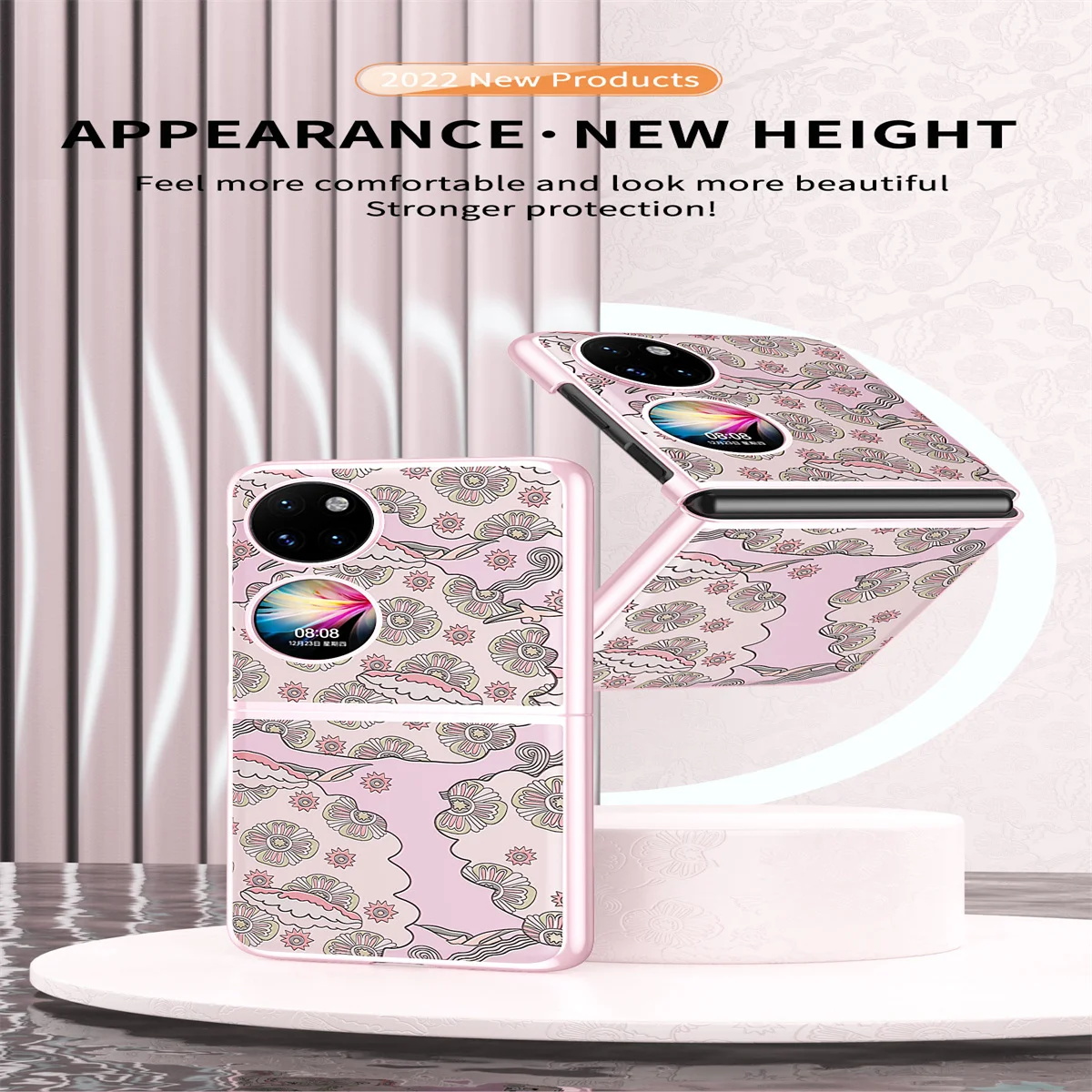 Plating Frame Relief Pattern For Huawei P50 Pocket ,Embossed Leather Shell For Pocket S With Round Bezel Against Falling