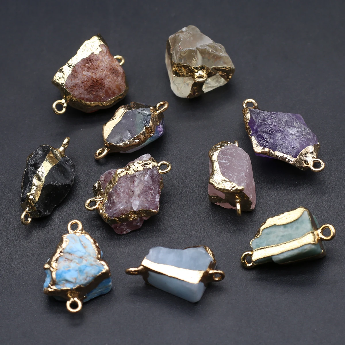 

10PCS Random Color Natural Semiprecious Stone Irregular Crystal Original Stone Pendant Jewelry Connector Making DIY Necklace