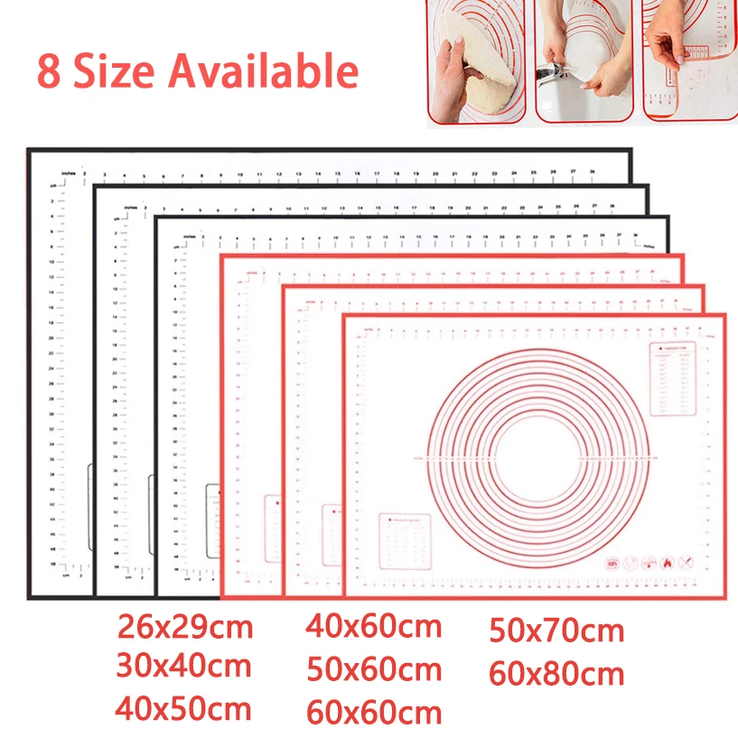 Silicone Baking Mat Rolling Kneading Pad Pastry Tools Crepes Pizza Dough Non-Stick Kitchen Silicone Mat silicone baking mat
