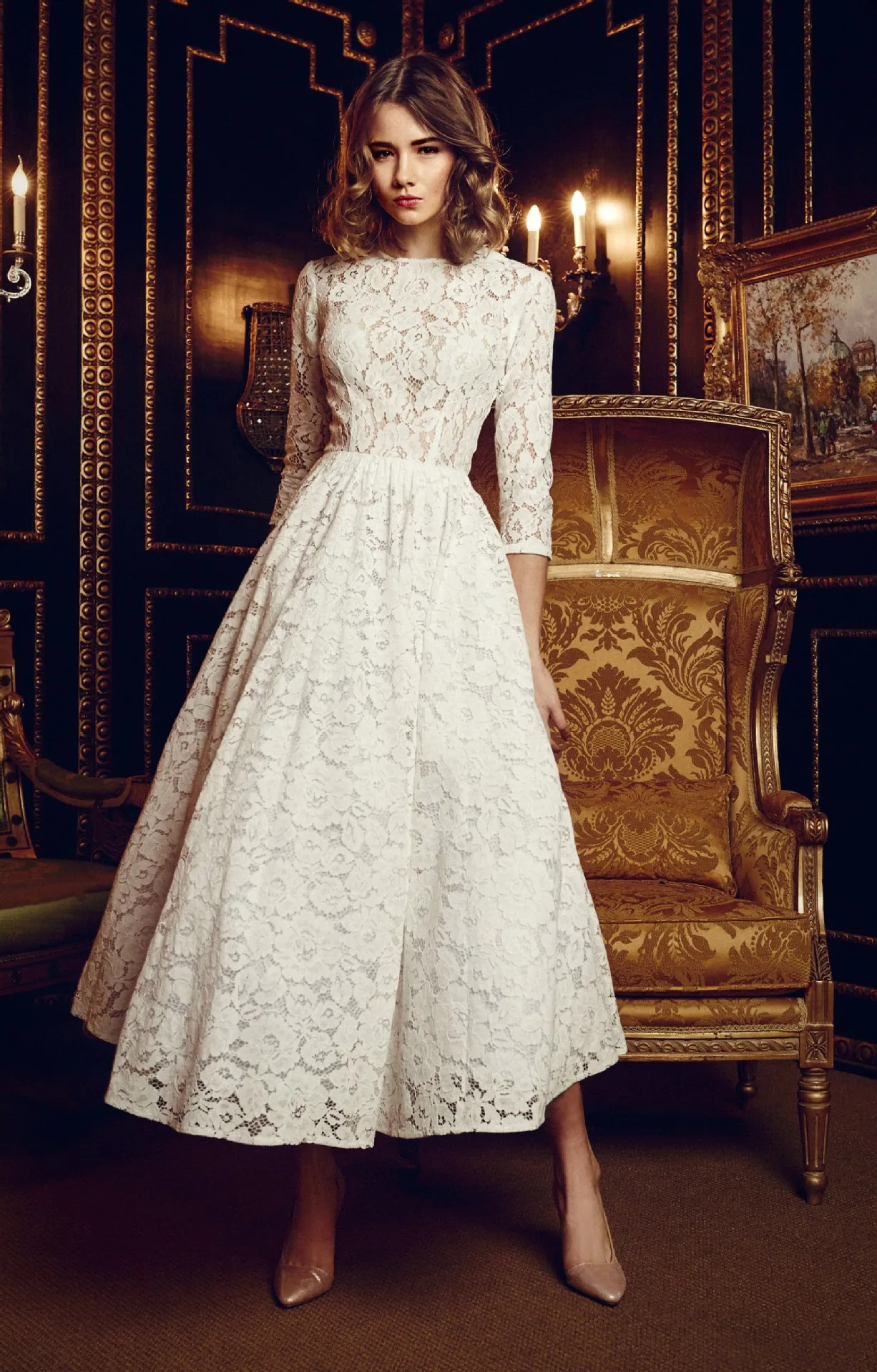 

Женское платье Coigarsam, новинка 2024, однотонные Вязаные кружевные белые платья с длинным рукавом и круглым вырезом