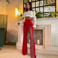 

2021 Autumn Winter New Women's Fashion Slim Mesh Splicing High Waist Wrap Hip Micro Pull Casual Pants for Women Wide Leg Pants