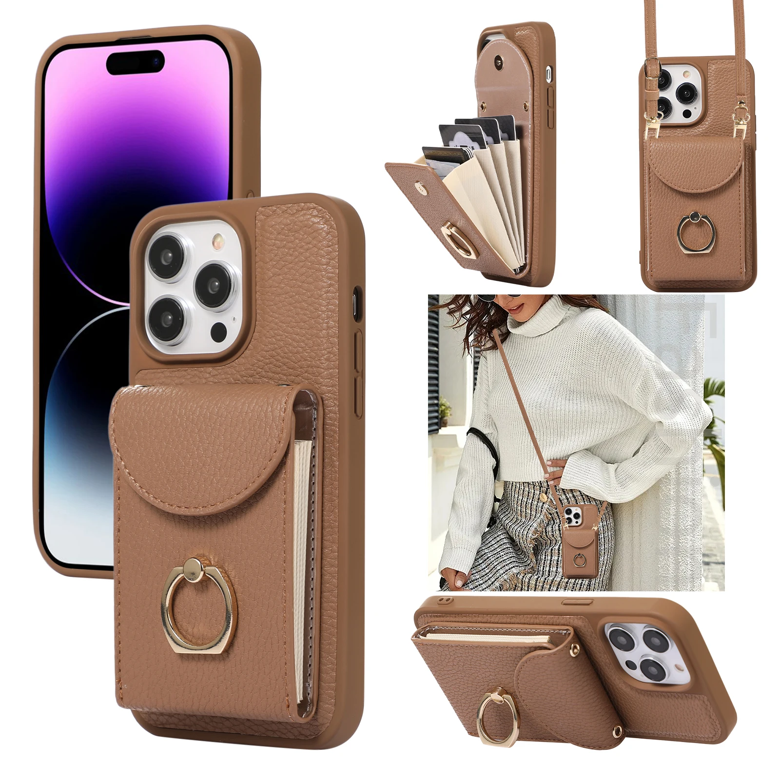 Wallet Crossbody Card Pocket Case for IPhone 14 11 13 12 Pro Max Cards