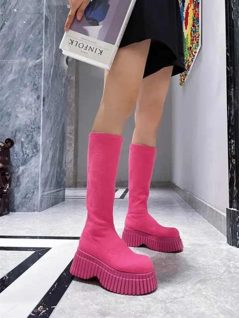 Knee Boots Pink Stretch Boots THE UPLIFT OTK BOOT