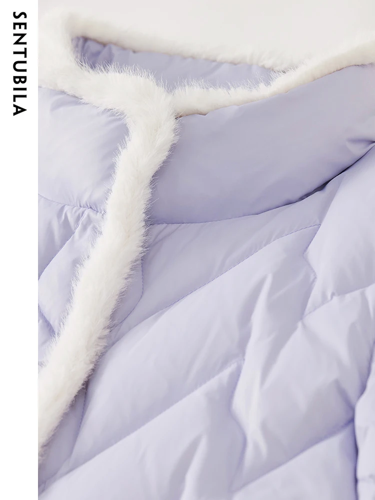 SENTUBILA Women's Crop Down Jacket 2023 Winter White Duck Stand Collar Chinese Style Short Down Coats Warm Jackets Top W34Y49506