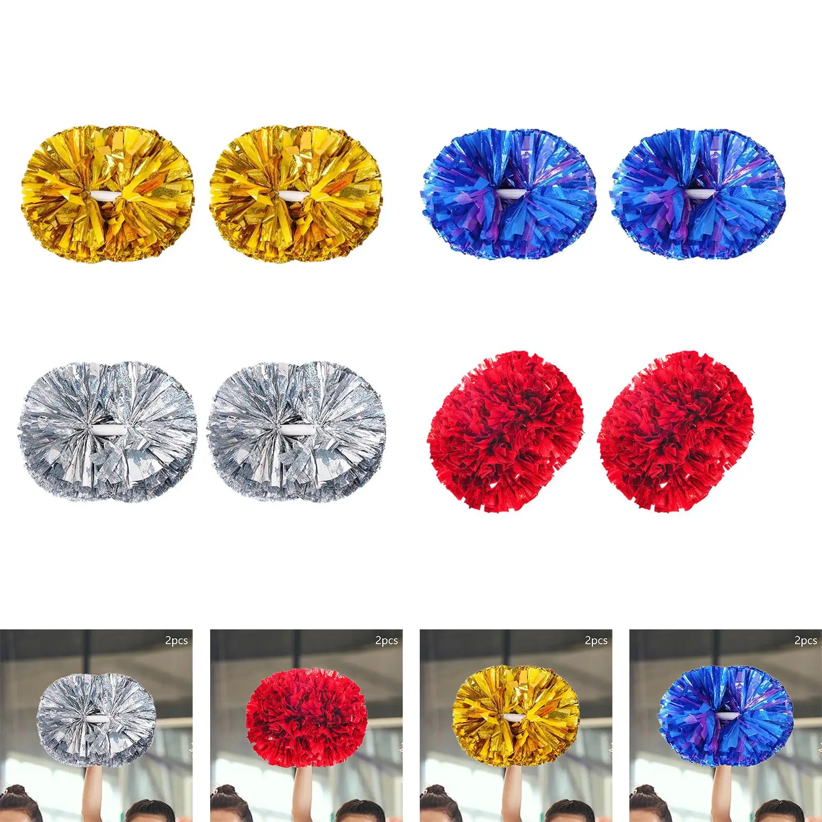 2 Pieces Cheerleading Pom Poms Shiny for Stage Performance Competition Party