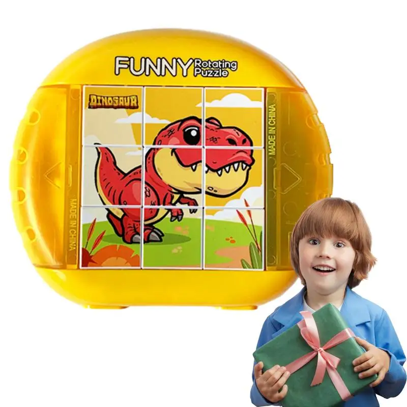 

Rotating Puzzle Game Educational Sensory Toy Fine Motor Skills Development Dinosaur Puzzle 4 Sides Pattern Small Educational Toy