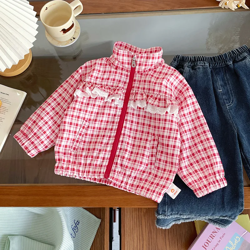 여아 아우터웨어 2026 봄 가을 신상 한국 체크무늬 방풍 가디건 캐주얼 패셔너블하고 스타일리쉬한 의류