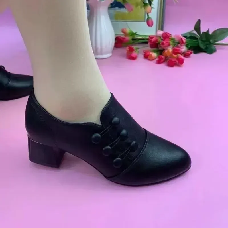 Women's Boots 2025 New Casual Leather Shoes for Women Comfort Office Low Boots Pointed Toe Ladies High Heels Red Wedding Shoes - 2