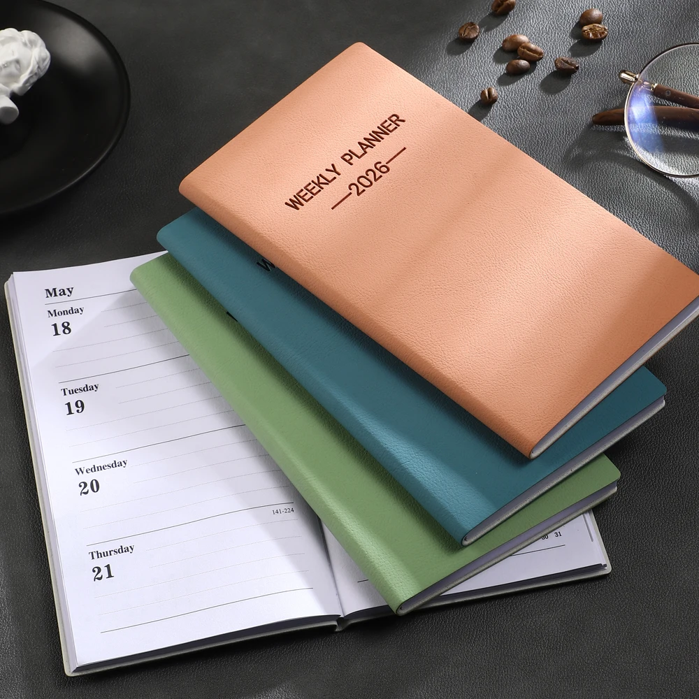 A6 size 2026 daily planner Morandi color leather calendar 64 sheets 128 page thin weekly calendar book 1pc