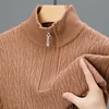 Men's Autumn and Winter Half High Neck Zipper Thick Solid Color Sweater Casual with Warm Knit Sweater Base Shirt 3
