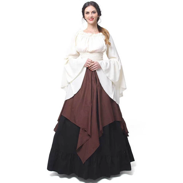 Renaissance Dress Medieval Costume Women Halloween Female Gothic Vintage  Victoria Carnival Pleated Corset Gown Robe Adult