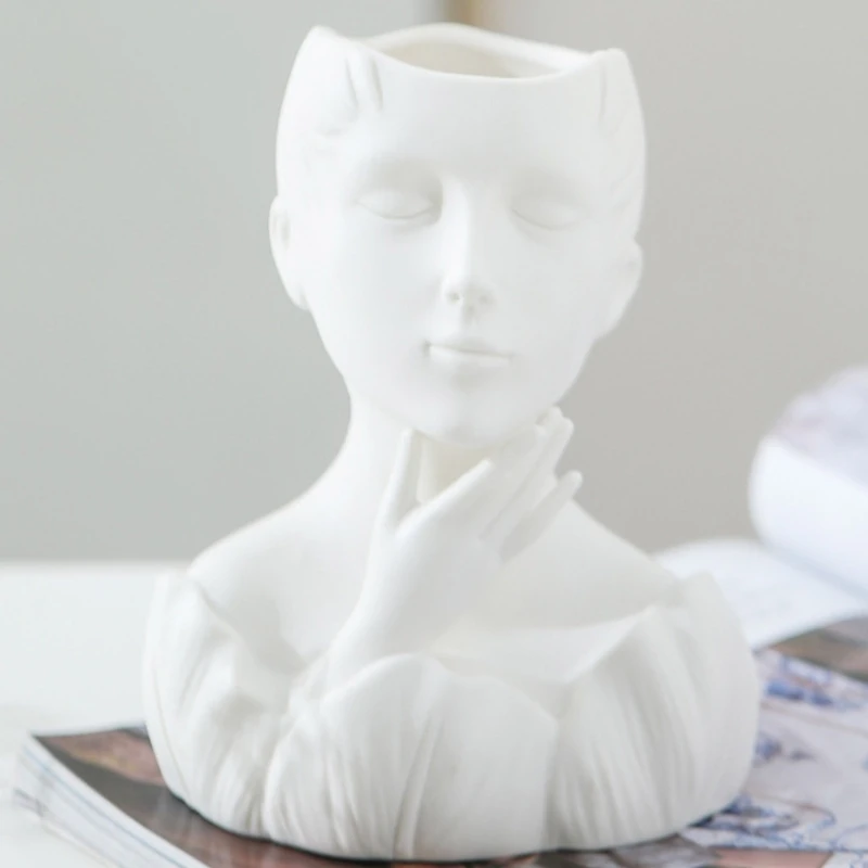 Flowerpot Silicone Molds Concrete Vase Molds Simple Portrait Statue Succulents