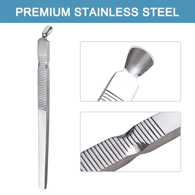 1 PC Stainless Steel Cuticle Remover Pusher with Spoon Shape Easy Grip Stripe Handle Professional Manicure Pedicure Nail Tools