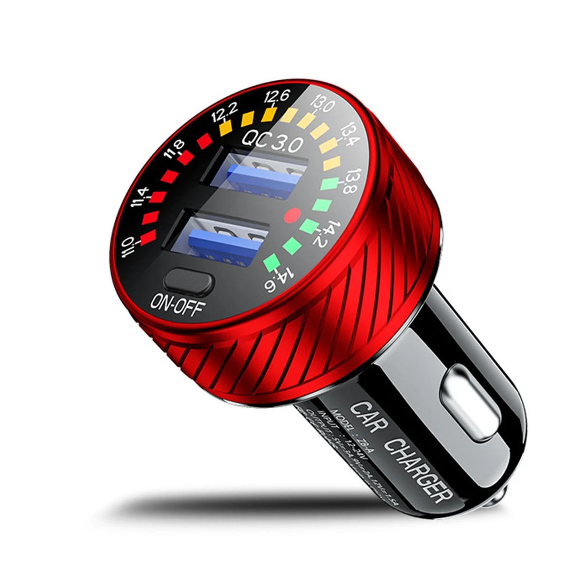 Dual USB Waterproof Fast Charging Car Charger with LED Voltmeter and On/Off Switch
