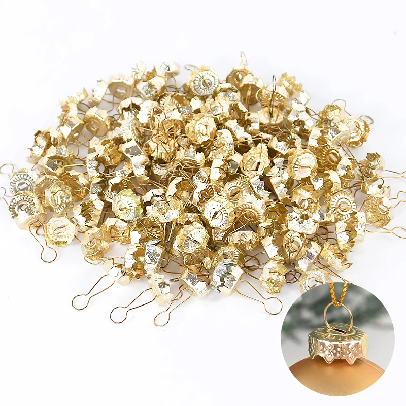 50 100pcs Round Christmas Ball Ornament Caps Gold Silver Hangers For Home New Year