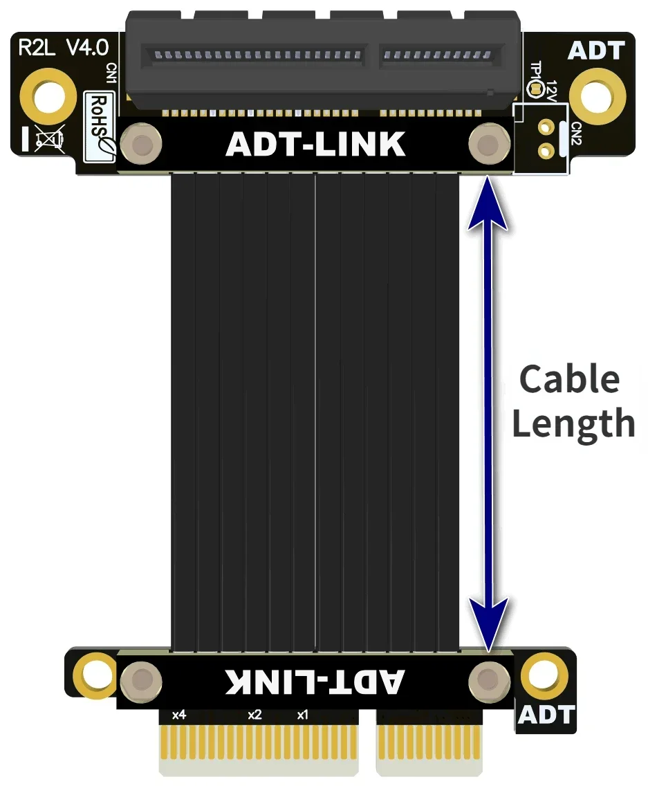 Cabo Riser Pcie x4 Ângulo Reto de 90 Graus Extensão Pcie 4.0x4 a x4 64gbps Cartão Riser Pci Express 4x Extensor de Fita Gpu - Imagem 4