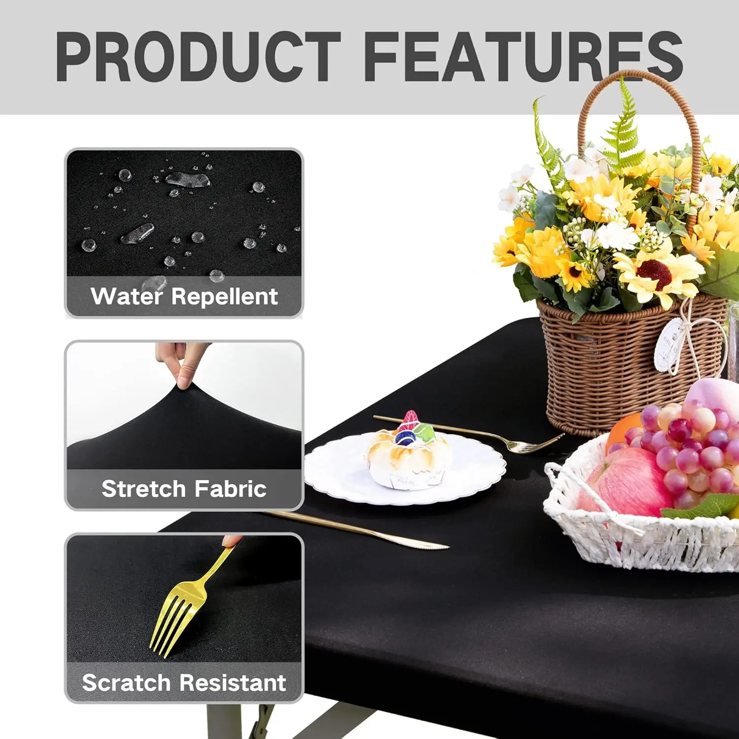 Square Fitted Table Cover Elastic Tablecloth Stretch Spandex Table Top Cover Topper Cap for Dining Kitchen Home Party