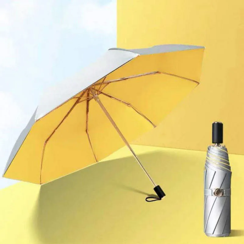 Double Layer Titanium Silver UPF50 Umbrella Sunscreen Anti-UV Sun Umbrella Three-fold Rain Folding Sunshade