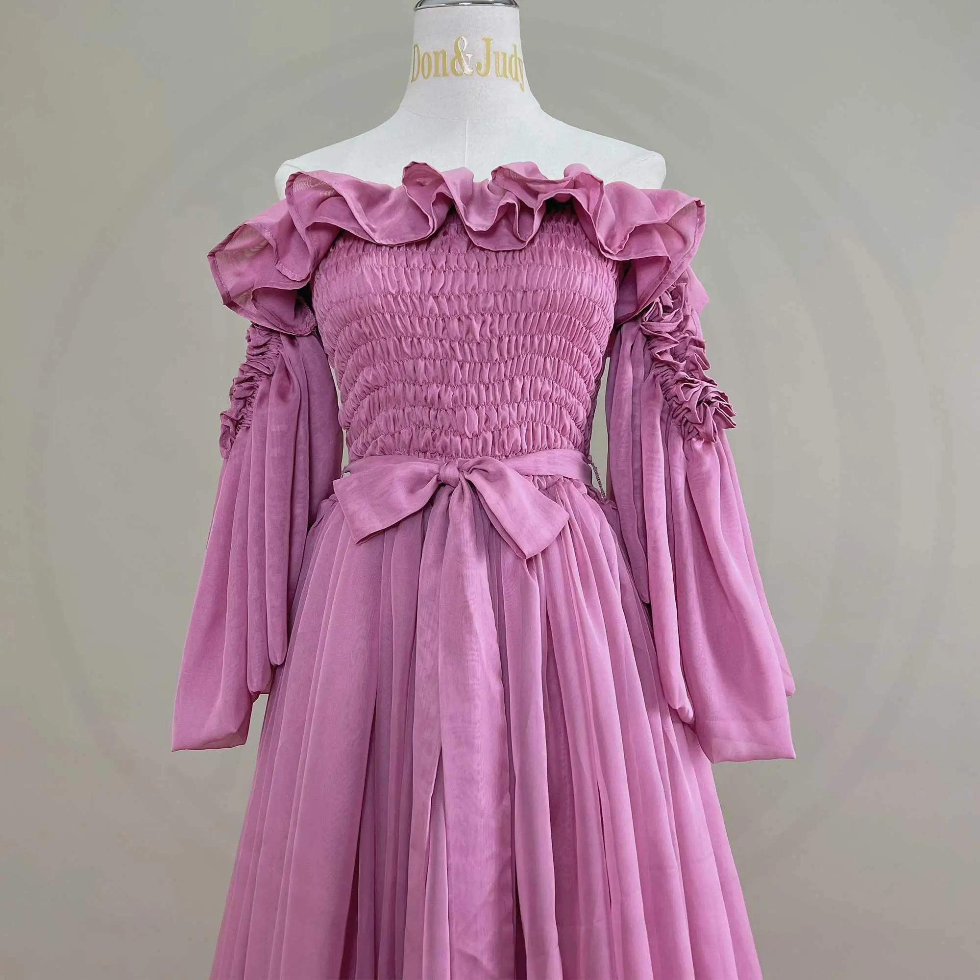 Don&Judy Partykleid für Damen, schulterfreies Kleid, vorne geschlickte Kleidung für schwangere Frauen, Hochzeitskleid für Fotoshootings – Detail 11