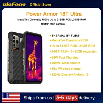Ulefone Power Armor 18T Ultra 5G Rugged Phone 512GB ROM +24GB RAM Thermal Imaging Camera THERMAL BY FLIR® smartphone NFC 1