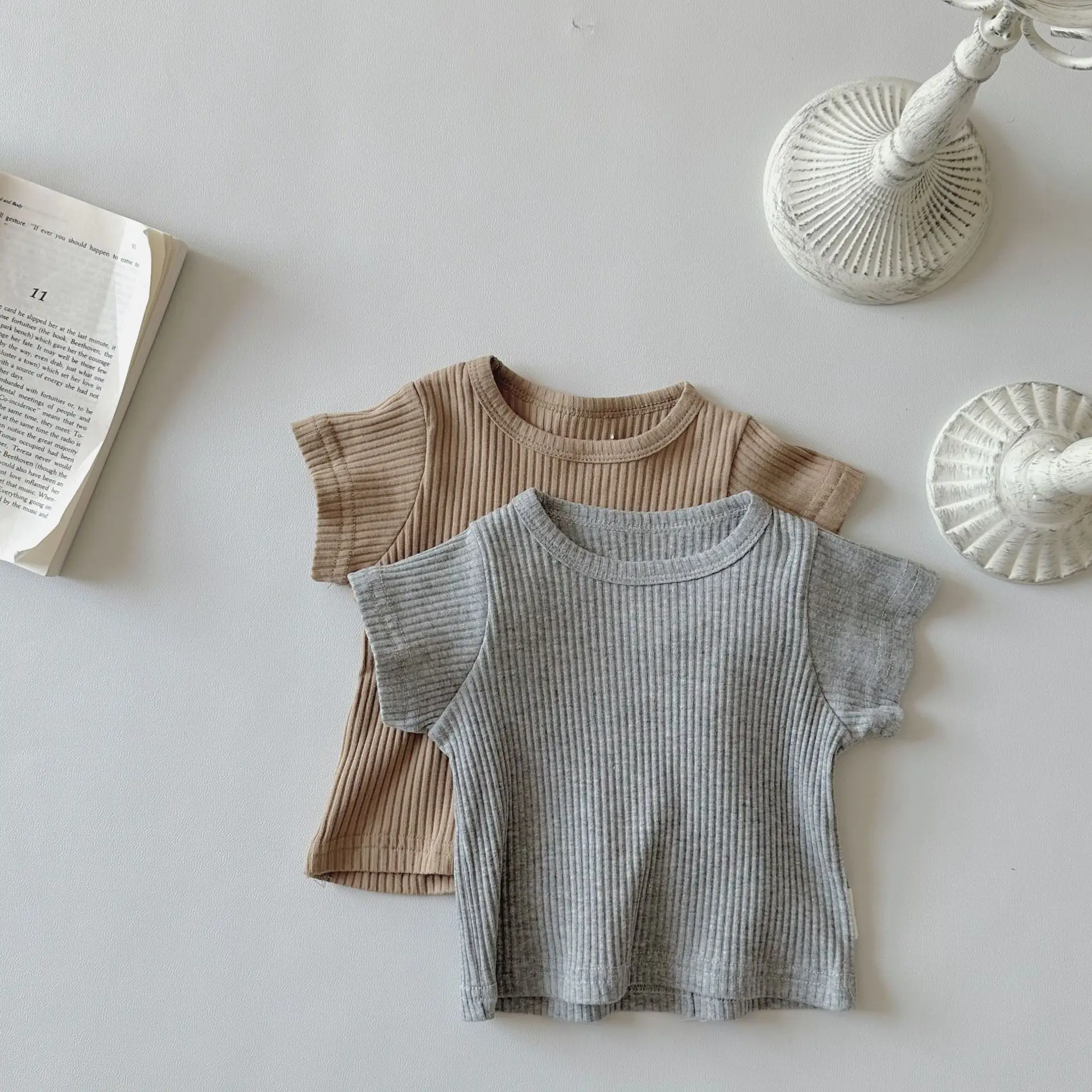 Summer New Baby Short Sleeve T Shirts Cotton Infant Boy Solid Versatile Tees Toddler Girl O-neck Ribbed Bottoming Tops