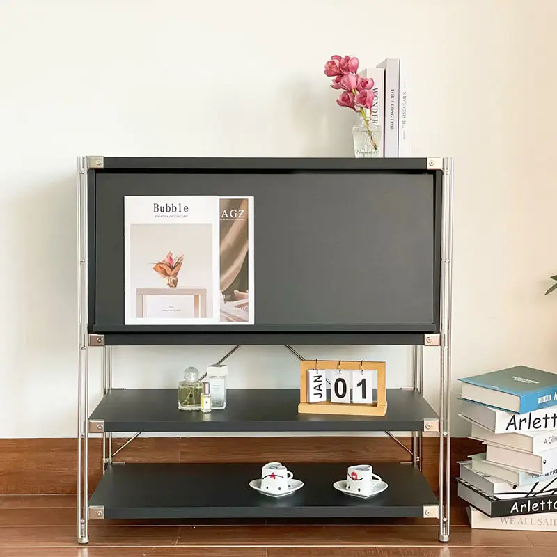 

Stainless steel minimalist magazine cabinet, storage bookshelf, integrated double-layer