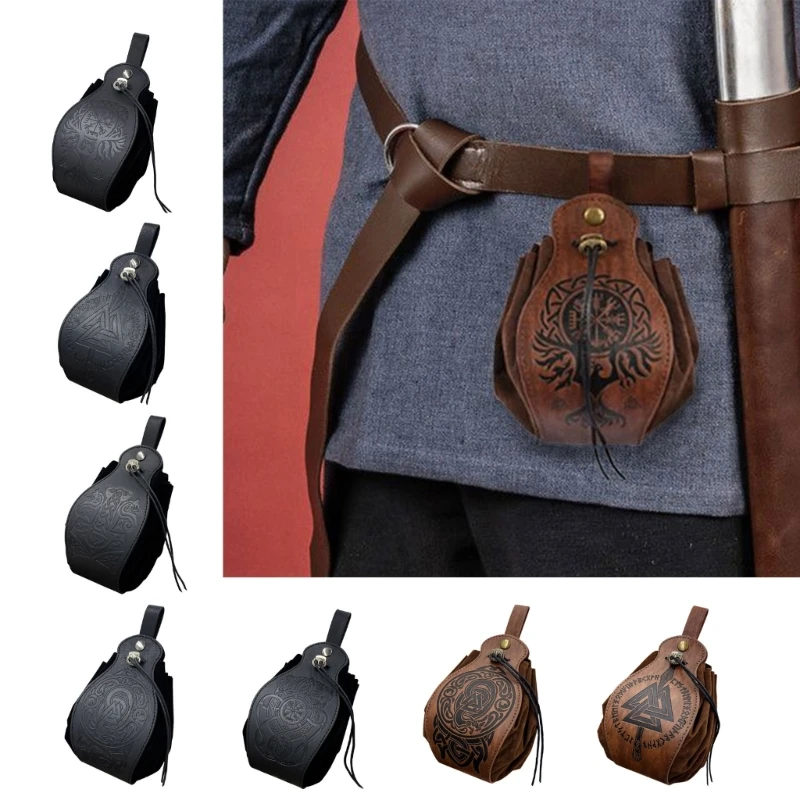 

Medieval Leathers Vintage Embossed Drawstring Bag Waist Pack Portable Coin Purse Dices Bag Easy to Dropship