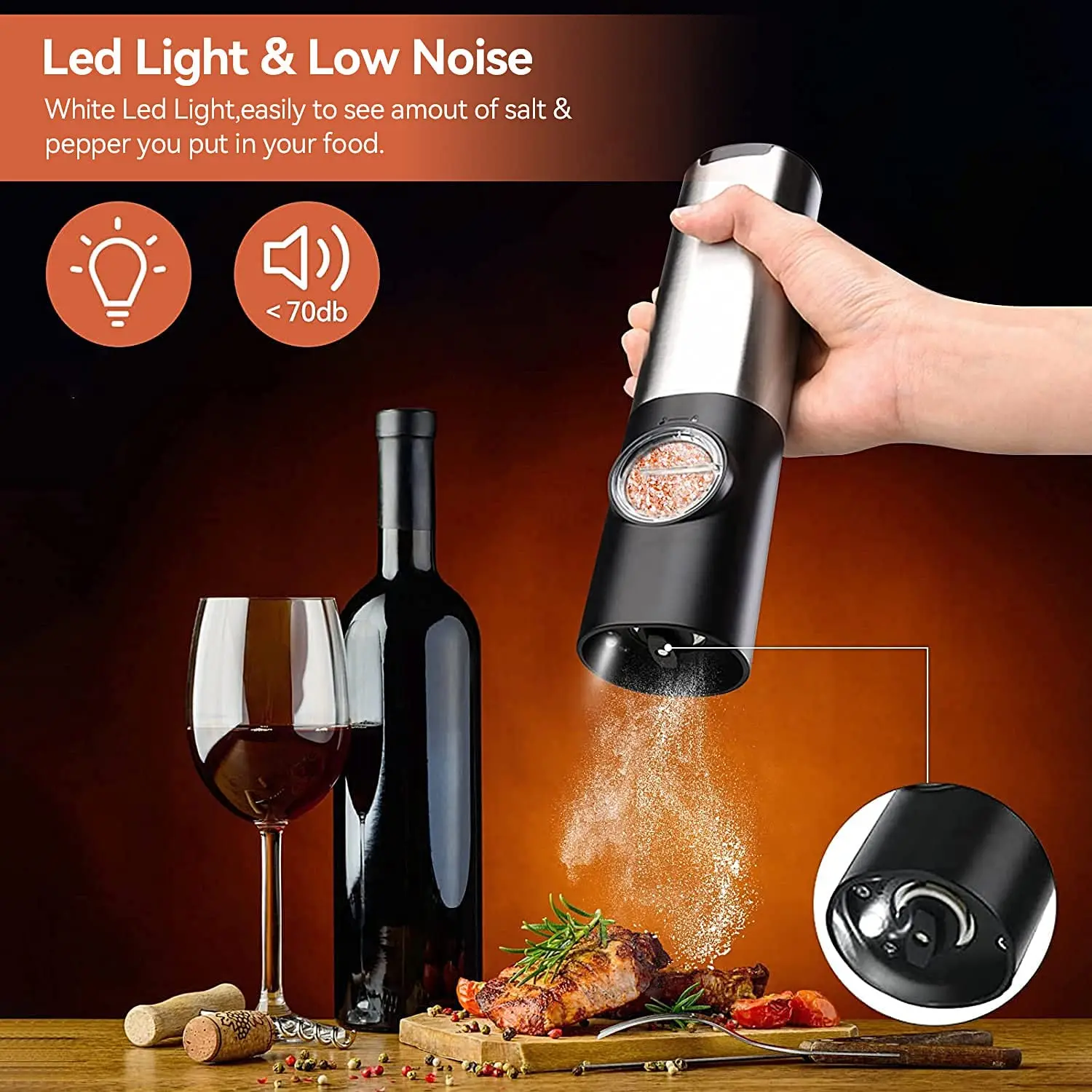 Moulin à Sel électrique Rechargeable USB - Réglable Grossièreté Pour Cuisine Barbecue