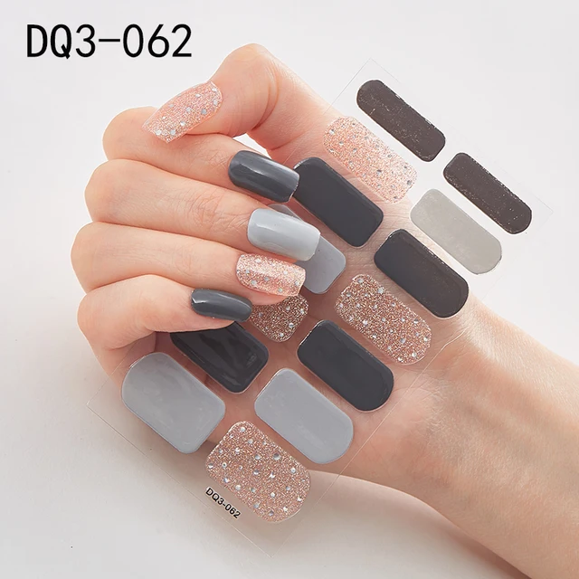 Korean Fashion Colorful 3D Glitter Sequins Nail Art Stickers Manicure DIY Nail Strips Wraps Solid Color DQ3-062