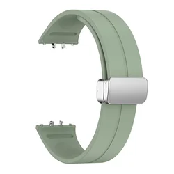 Magnetic Folding Clasp Silicone Sports Band - Adjustable Wristband Replacement Accessory for Samsung Galaxy Fit 3 (Light Green-Silver)