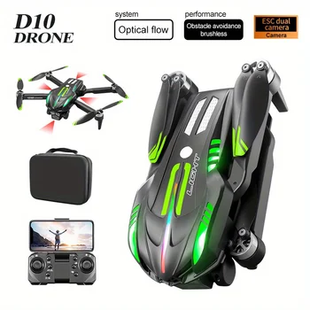 Drone D10 Quadricottero Pieghevole | Stabilizzazione Servo Gimbal EIS | Flusso Ottico ESC Gradient Flow LED 2.4GHz Anti-Interferenza