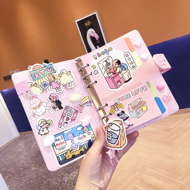 Korea Ins Pink Girl Heart Loose-leaf Notebook Ulzzang Diary Notebook Simple Plan Book Present