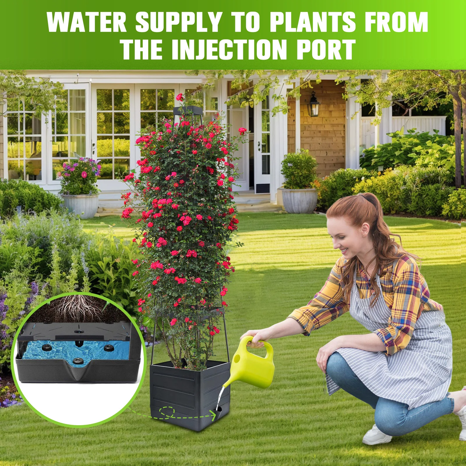 Raised Garden Bed Planter Box with Trellis Tomatoes Planter Box Self-Watering Planter Box for Vine Flowers