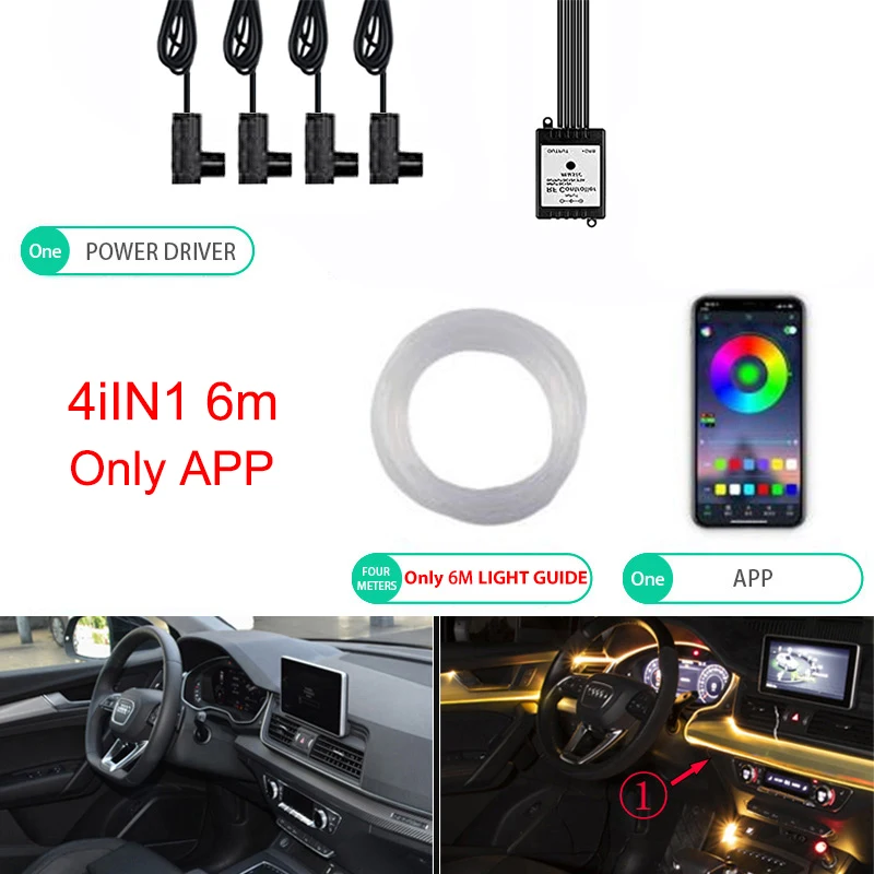 6m / 8m Voiture Led Intérieur Atmosphère Lumières Universel RGB Lumière  Ambiante Fibre Optique App Contrôle de la musique Auto Décoratif Néon Lampe