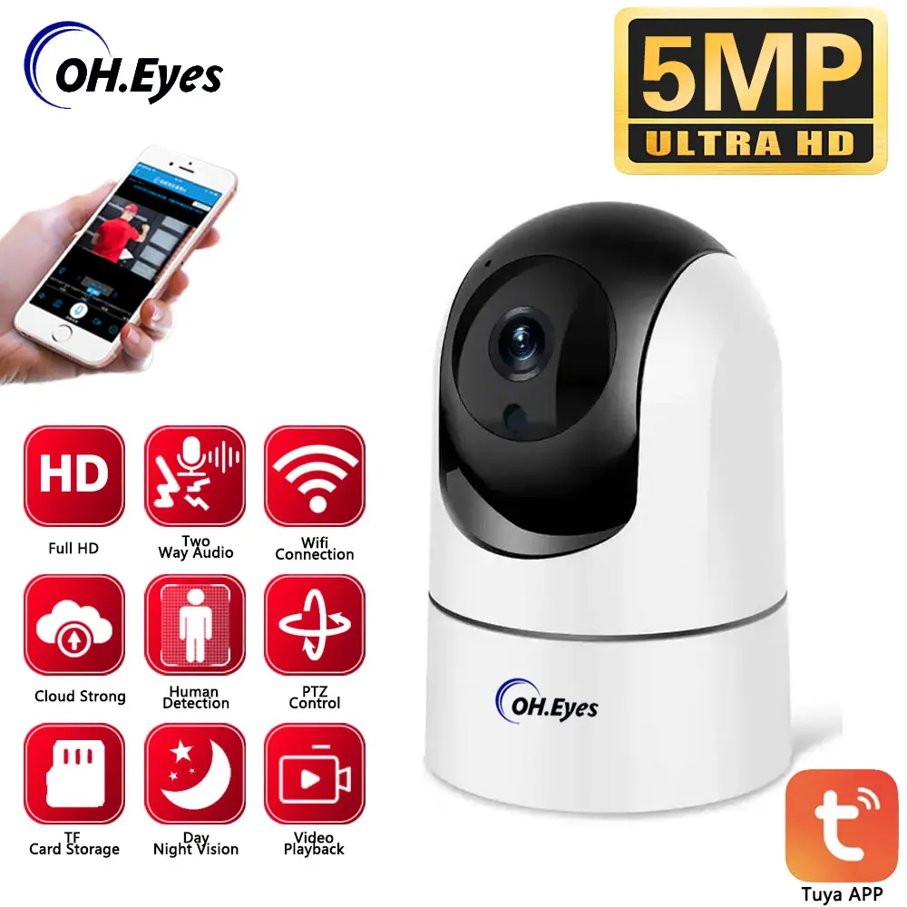 5Mp Tuya Wifi Camera Ptz Indoor Smart Life Home Wifi Security Auto Tracking Wireless Wifi Telecamera Di Sorveglianza Baby Monitor Cam