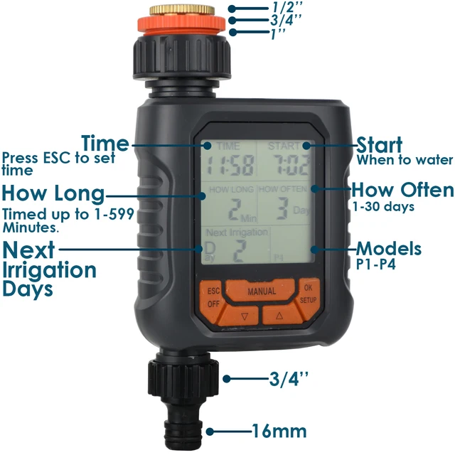 Garden Automatic Watering Timer Digital Display Controller Solenoid Valve Hose Faucet Sprinkler System Irrigation for Greenhouse 2