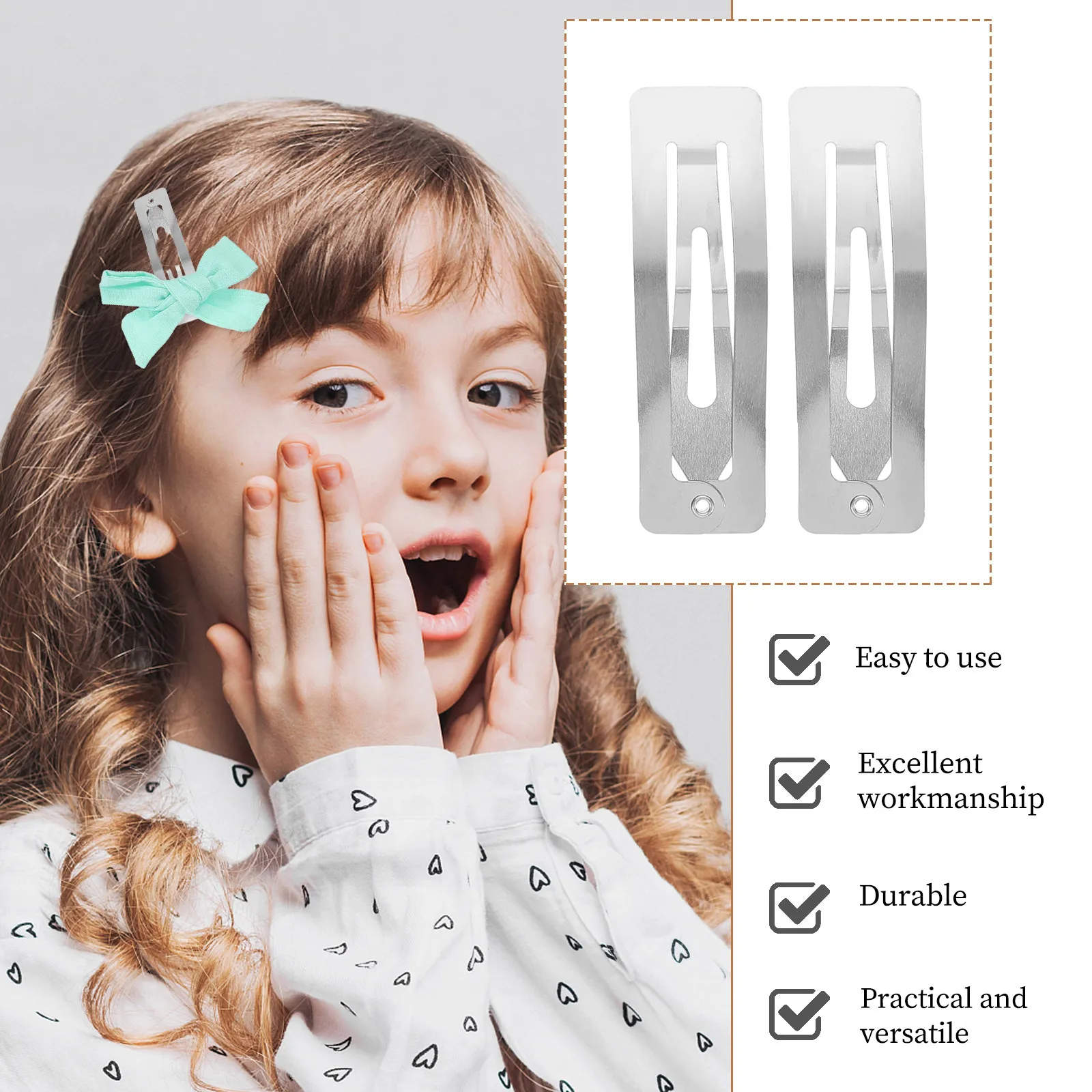 100Pcs 직사각형 스냅 헤어 클립 일반 DIY 머리핀 액세서리 헤어 바레트 수제 머리핀을위한 공예 재료