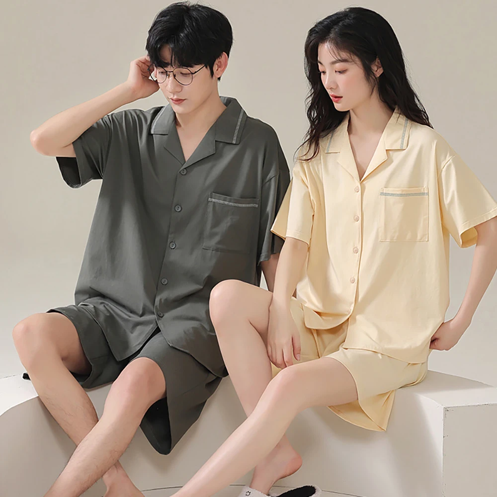 

Soft Breathable Modal Couple Sleepwear Summer Short Sleeve Women's Pajamas Thin Pajama Sets Korean Style Loose Cozy pijama mujer