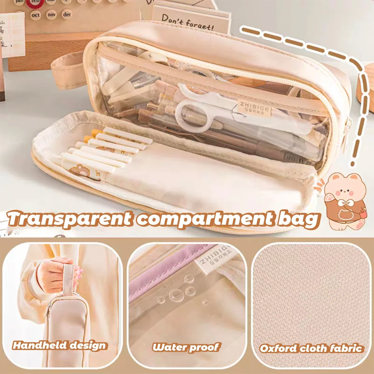 INS Pencil Case Transparent Simple Large Capacity Waterproof Bag Korean Student Stationery Storage Box School Supply