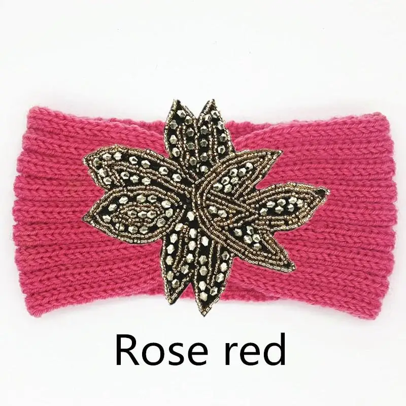 Kristall Perlen Blume Stricken Stirnband Für Frauen Winter Wolle Ohr Wärmer Haarband Turban Headwrap Haar Zubehör Bandeau – Detail 11