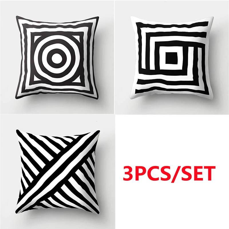 3PCS/SET Simple INS Black and White Geometric Cushion Cover Sofa Decoration Pillowcase Home Factory Wholesale 45x45CM |